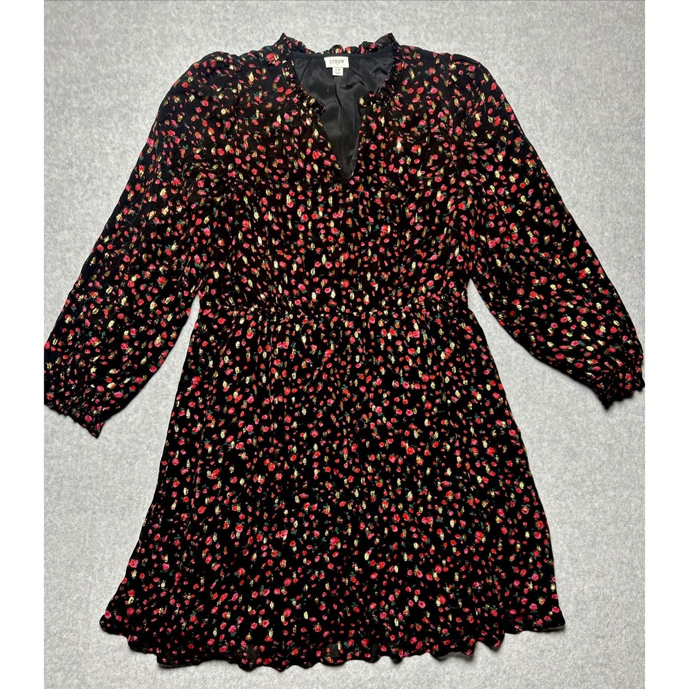 J.‎ Crew Gold Shimmer Rose Black Sheer Long Sleeve Summer Dress Woman's Size 14